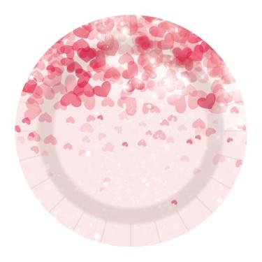 Imagem de Relosy Pratos de papel para o dia dos namorados, 18 cm, pacote com 50 pratos de sobremesa descartáveis com estampa de coração para casamento, festa, decorações de mesa de férias