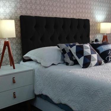 Imagem de Cabeceira Casal 140 Cama Box Luna Capitone Preto Suede Com Pés RBL