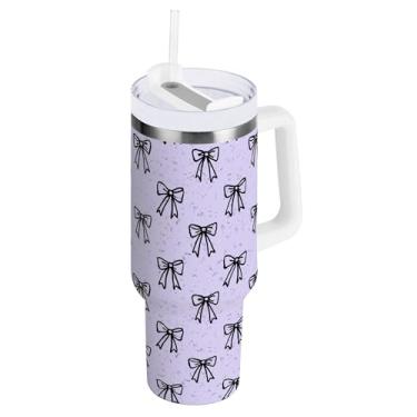 Imagem de SEHANY Lindo copo roxo de 1,134 g com alça, copo isolado de aço inoxidável a vácuo de parede dupla, à prova de vazamento, caneca de café isolada para viagem cabe no suporte de copo de carro