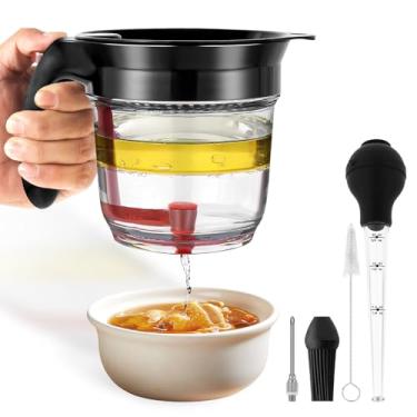 Imagem de Separador de gordura com liberação inferior, 4 xícaras (1 litro) separador de gordura para cozinhar, utensílio de cozinha, separadores de molho de 1000 ml para cozinhar com filtro de óleo