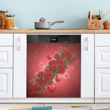 Imagem de ATTX Capa magnética para lava-louças coração dos namorados | Adesivo decorativo de eletrodomésticos de 58 x 66 cm para armários domésticos e eletrodomésticos #256