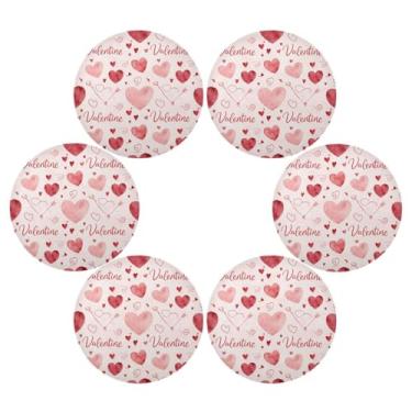 Imagem de Wassud Jogo americano conjunto de 6 tapetes redondos em formato de coração com pinceladas para cozinha e jantar tapetes laváveis resistentes ao calor para decoração de mesa 39 cm