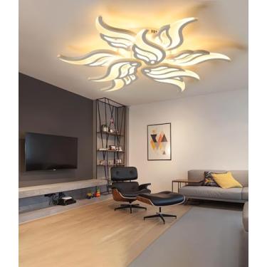 Imagem de Luminária de teto LED moderna e regulável com controle remoto para sala de estar, quarto e sala de jantar. Iluminação embutida para ambientes internos (branca, 9 lâmpadas).