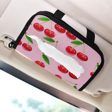 Imagem de SEHANY Lindo porta-lenços de papel de carro cereja rosa, caixa de lenços de carro, viseira solar, porta-guardanapos retangular, dispensador de máscara de carro, caixa de lenços para veículos