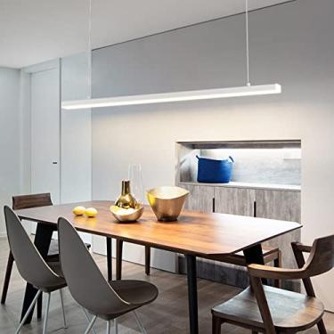Imagem de Luminária pendente LED regulável preta para mesa de jantar, com controle remoto, altura ajustável e lustre para sala de jantar, quarto, cozinha, escritório e sala de estar (Branca, 120 cm de