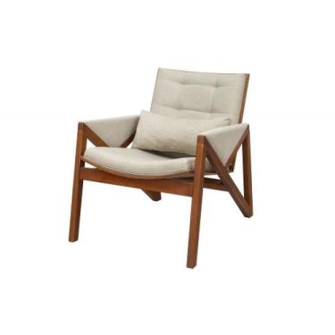 Imagem de Poltrona Estofada de Madeira Maciça Revestida com Linho Rústico - Made