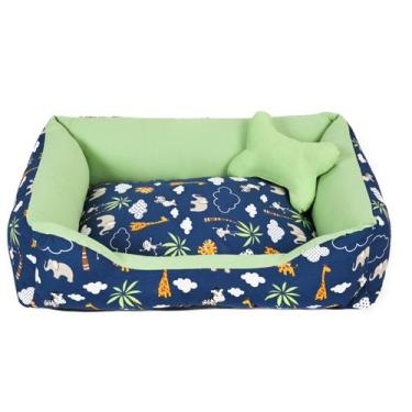 Imagem de Cama para Cachorro Médio 60X50 Com Zíper Estampa Safari Marinho Com Ve