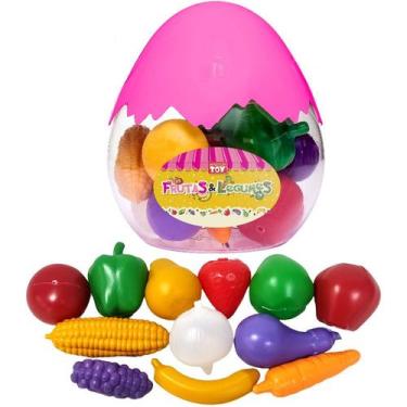 Imagem de Kit de Frutas Legumes e Verduras na Cesta p/ Cozinha Infantil 14 Itens