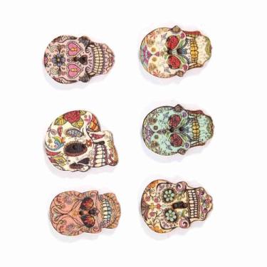 Imagem de Naroote Botões de Caveira de Madeira Criativos Diy Artesanato Suprimentos Decoração de Roupas para Costura para Decorações de Festa, 50 Peças (Estilo misto 1)