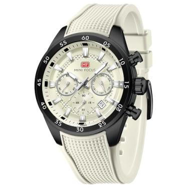 Imagem de MINI Focus Relógio de pulso masculino casual exclusivo (cronógrafo/à prova d'água/luminoso/calendário/24 horas) relógios modernos de pulseira de silicone para homens, Off White