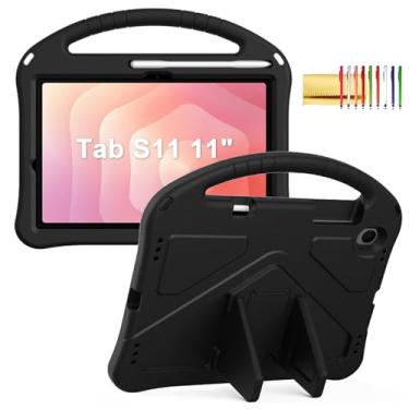 Imagem de Capa infantil para tablet Samsung Galaxy Tab S11 2025 de 11 polegadas, Techcircle leve, à prova de choque, alça de espuma vinílica acetinada, suporte robusto, capa protetora, preta