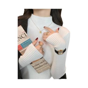 Imagem de Suéter Feminino De Tricô Gola Alta Manga Longa Quente Chique Outono In