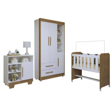 Imagem de Quarto de Bebe Completo 100 MDF com Guarda Roupa, Comoda e Mini Berco Sonharte Tigus Baby