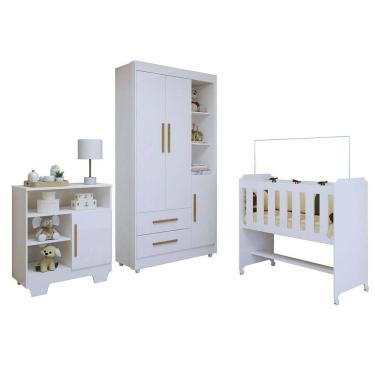 Imagem de Quarto de Bebe Completo 100 MDF com Guarda Roupa, Comoda e Mini Berco Sonharte Tigus Baby