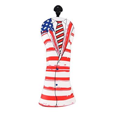 Imagem de Capa protetora para cabeça de taco de golfe PU à prova d'água com design de bandeira dos EUA Capa protetora para cabeça de taco de madeira de alta qualidade, forro de pelúcia