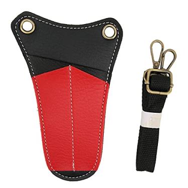 Imagem de Cuofyunl bolsa de coldre para tesoura de barbeiro, bolsa de couro pu para suporte de ferramentas de cabeleireiro com cinto de ombro vermelho