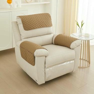 Imagem de Conjunto de 3 peças de capas protetoras para braços de sofá e poltrona reclinável, em tecido resistente com bolso lateral. Ideal para sofás, poltronas e sofás de dois lugares.