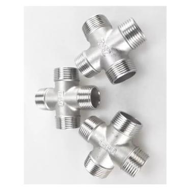 Imagem de 1 peça 1/10.2 cm 3/20.3 cm 1/5.1 cm 3/10.2 cm 2.5 cm macho BSPT encaixe de tubulação de aço inoxidável 4 vias SS304 tipo cruz conector de tubo de acoplamento DN8-DN25 (1/10.2 cm)