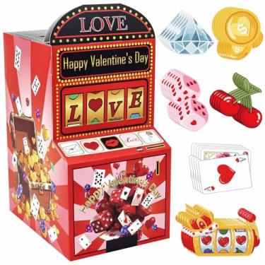 Imagem de RINDOJIN Cartões de Dia dos Namorados para crianças, caça-níqueis vermelho 3D, caixa de correio para crianças, sala de aula, escola, meninos, meninas, festa, console de jogos, caixa de cartão de dia