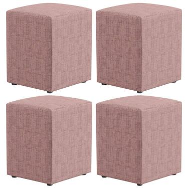 Imagem de Kit 04 Puffs Quadrado Decorativo Sala De Estar L02 Linho Rosa - Lyam Decor
