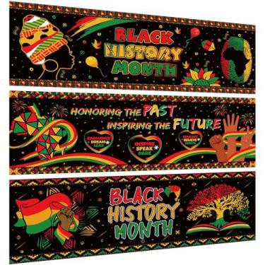 Imagem de 3 Pçs Faixa de Mês da História Negra Decorações de História Negra Sinal de Fevereiro Afro-Americano Sala de Aula Festa Decoração de Celebração para Placa de Alpendre de História Negra Suprimentos de