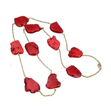 Imagem de SQGGMOAUSC Colar feminino banhado a ouro com pedra jaspe imperial vermelha