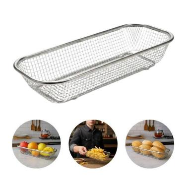 Imagem de Kit 03 Travessa Retangular Inox Frutas Porções Petiscos Pães