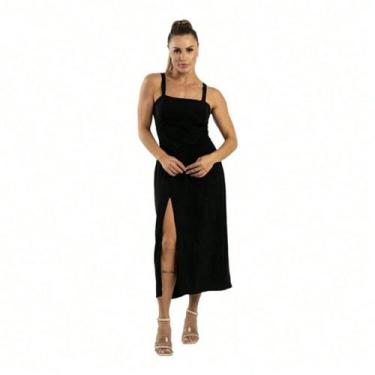 Imagem de Vestido Midi Fenda Lateral Lastex Costas Social Festa Casual Viagens -