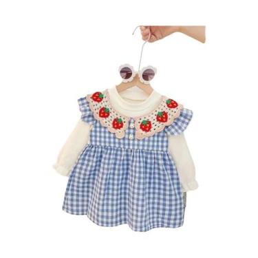 Imagem de Vestido De Manga Comprida Xadrez Para Bebês Meninas, Gola Fofa De Mora