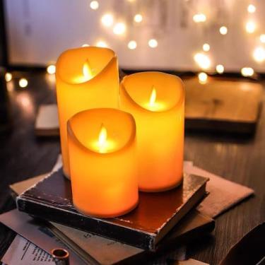 Imagem de Luminária Vela De Led Cilíndrica Chama Realista Decorativa 10cm/12.5cm