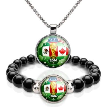 Imagem de HWING Presentes da Copa do Mundo de Futebol 2026, Conjunto de Colar e Pulseira de 2 Peças para Fãs de Futebol, Presentes Esportivos Inspiradores para Homens e Mulheres, Ideal para Dia de Jogo e