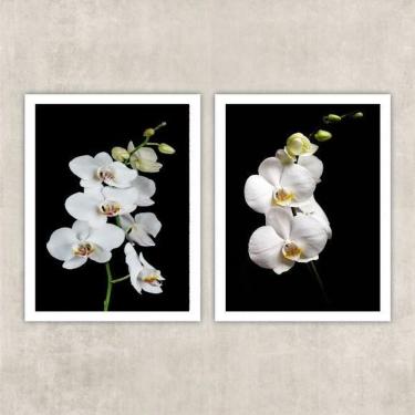 Imagem de Kit 2 Quadros Fotografia Orquídeas Brancas 33X24Cm