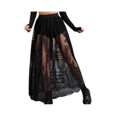 Imagem de Vestido Maxi De Renda Transparente Preto Para Mulheres, Elegante Para 