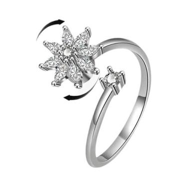 Imagem de Anel Giratório De Cobre Com Cristais Em Formato De Flor, Estrela E Lua