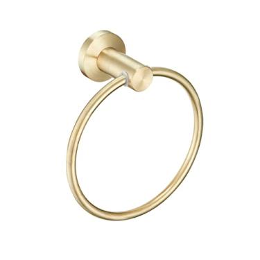 Imagem de HHHJQFAAT Anel de toalha redondo moderno, suporte de toalha, toalheiro escovado dourado montado na parede, acessórios de banheiro, decoração de casa de banho