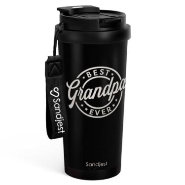 Imagem de Copo de café com tampa 2 em 1 para o avô, presente infantil, 510 g, caneca de viagem isolada Best Grandpa Ever para homens, avós, avós, ideia de presente para aniversário, aposentadoria, Natal, Dia
