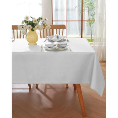 Imagem de SASTYBALE Toalha de mesa retangular, à prova de derramamento, resistente a vincos, lavável, texturizada, capa de mesa para cozinha, jantar, festas, fazenda, ao ar livre, branca, 132 x 178 cm, 2 peças