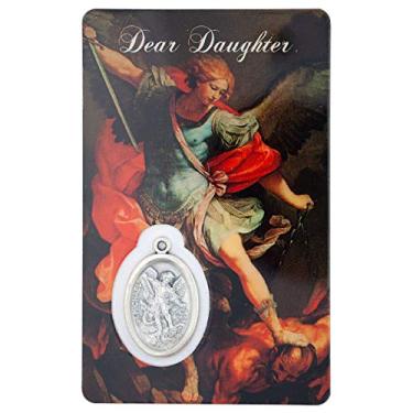 Imagem de Saint Michael the Archangel | Beautiful Holy Card | Inclui Oração Tradicional de São Miguel na parte de trás | Pingente de medalha de estanho incluído | Ótimo presente católico | Feito no Canadá