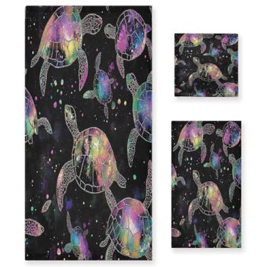 Imagem de xigua Conjunto de toalhas de banheiro coloridas de tartarugas marinhas absorventes macias 3 peças toalha de banho toalha de mão toalhas decorativas para banheiro, academia, hotel, praia, piscina