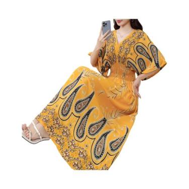 Imagem de Saia Longa Casual Elegante De Verão Com Estampa E Cintura Elástica Em 