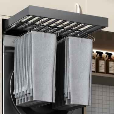 Imagem de Arara de roupas montado na parede com economia de espaço, gaveta removível para guarda-roupa embutido, ideal para secar roupas sobre máquina de lavar roupa (864-914 mm)