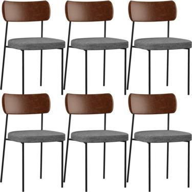 Imagem de Kit 06 Cadeiras Sala De Jantar L02 Marrom Cinza Escuro
