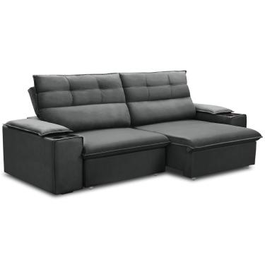 Imagem de Sofá Retrátil Reclinável Para Sala 3 Lugares 225cm Gordon F04 Veludo Cinza Escuro - Lyam Decor