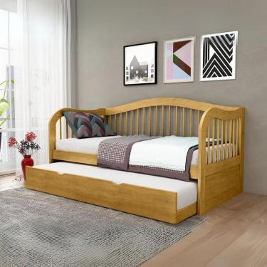 Imagem de Bicama Madeira Maciça Rubi Com Auxiliar Na Cor Imbuia 2 Colchões Ortobom D28