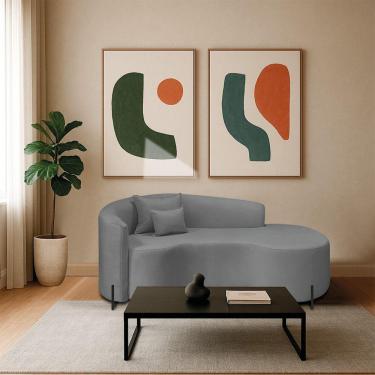 Imagem de Divã Recamier Curvo Sala De Estar Recepção Inglaterra 180cm Pés Metal Preto Lado Direito Bouclé Cinza