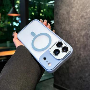 Imagem de Capa híbrida fosca para iPhone 17 Air 16e 15 14 Plus 13 Pro Max com carregamento sem fio magnético (para iPhone 13/AZUL CLARO)