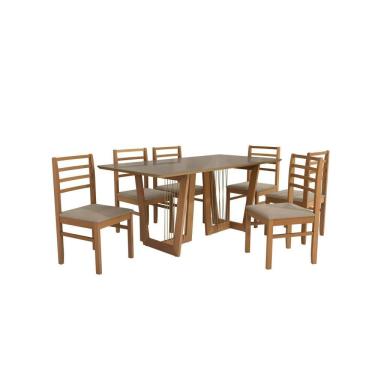 Imagem de Conjunto Sala De Jantar Elisa Em Madeira Maciça 6 Cadeiras Linho Fendi