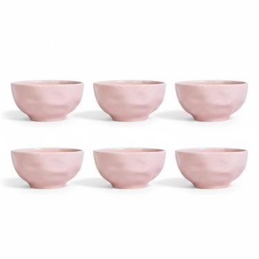 Imagem de Kit 6 Bowl Tigela Porcelana Rosa Relevo Orgânico 360 ml