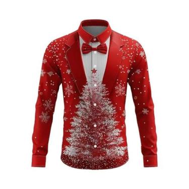 Imagem de Camisa Masculina De Natal De Manga Longa Com Lapela, Casual E Elegante