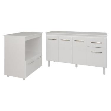 Imagem de Armário Gabinete Camila 138 cm com Tampo Tampão e Balcão Amanda para Forno e Microondas Branco